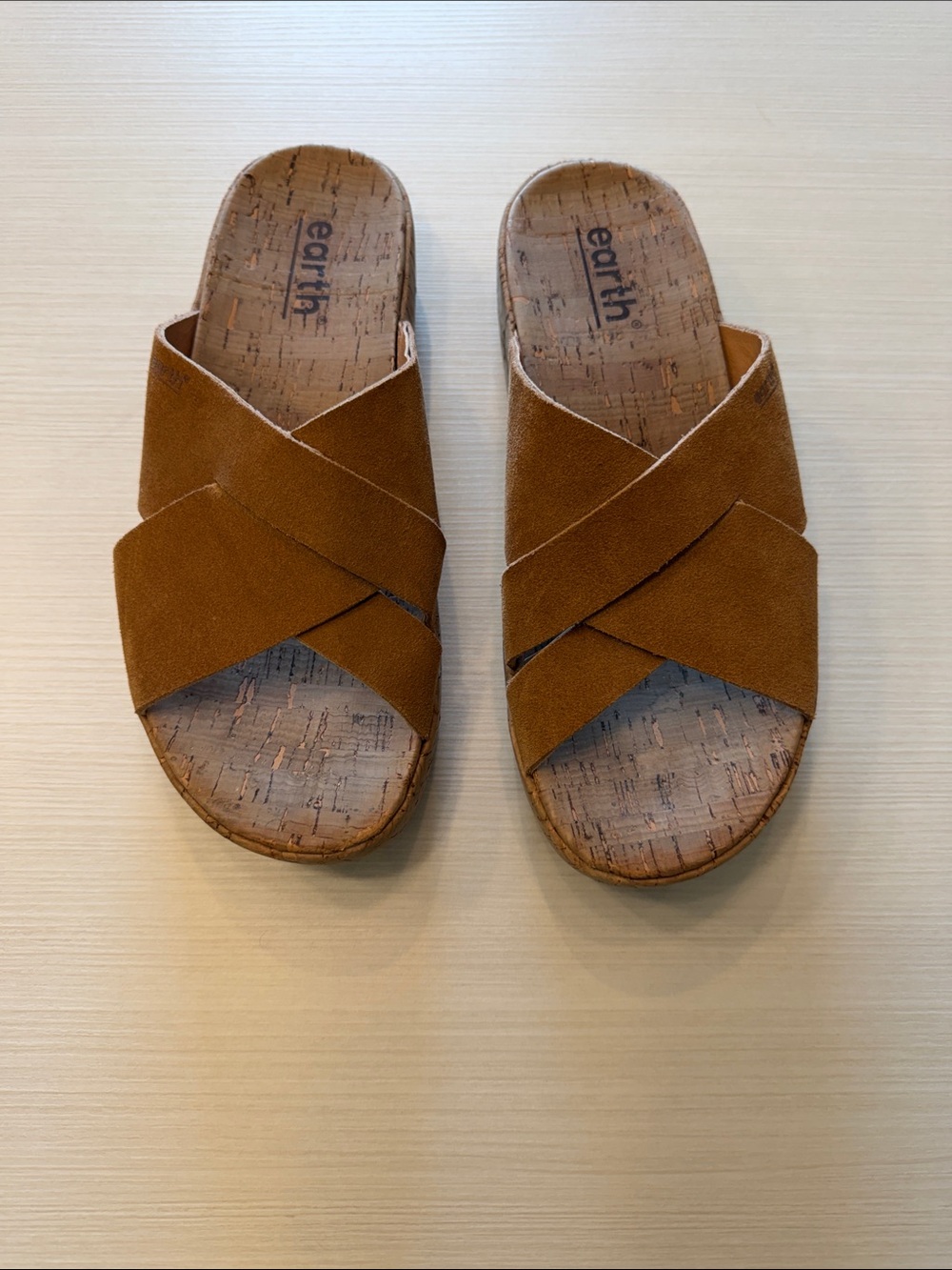 Earth Tan Suede Crisscross Slide Sandals for Women - Picture 2 of 5